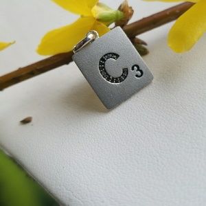 Sterling Silver black DIAMOND scrabble tile!